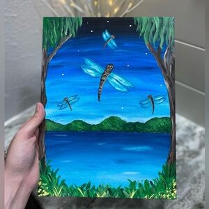Hand Crafted Dragonfly Canvas Board Painting